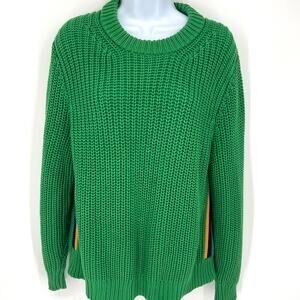 Tory Burch Sport Sweater Crewneck Side Striped Rainbow Green Size Medium